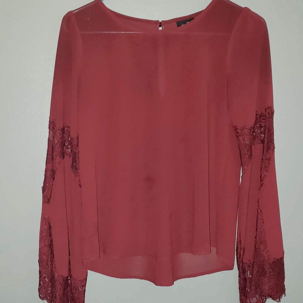 Maroon Long Sleeve shirt with lace detailing